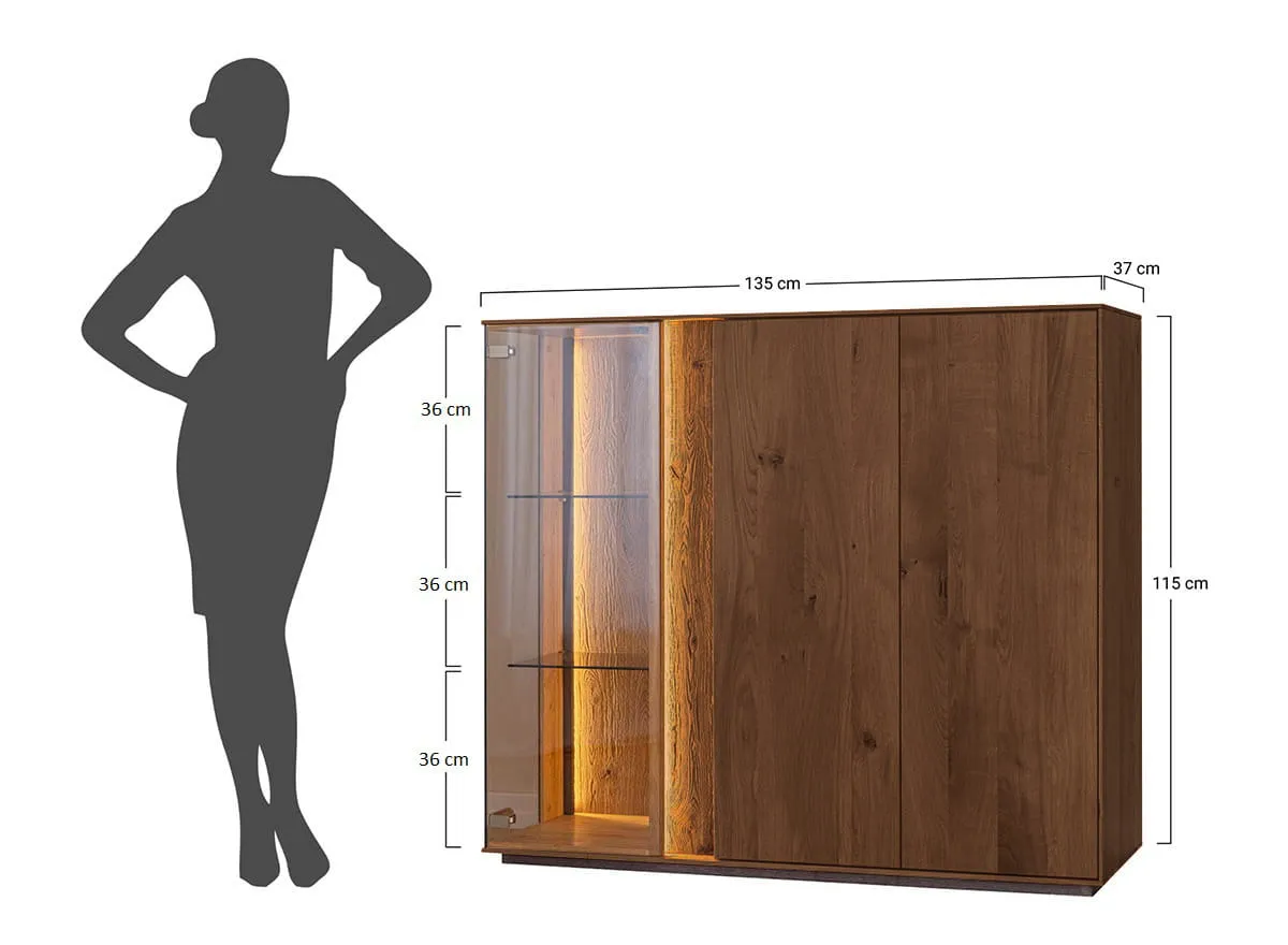 Witryna niska COLLODI dębowa 3-drzwiowa z oświetleniem - tabacco - ZICOL11T