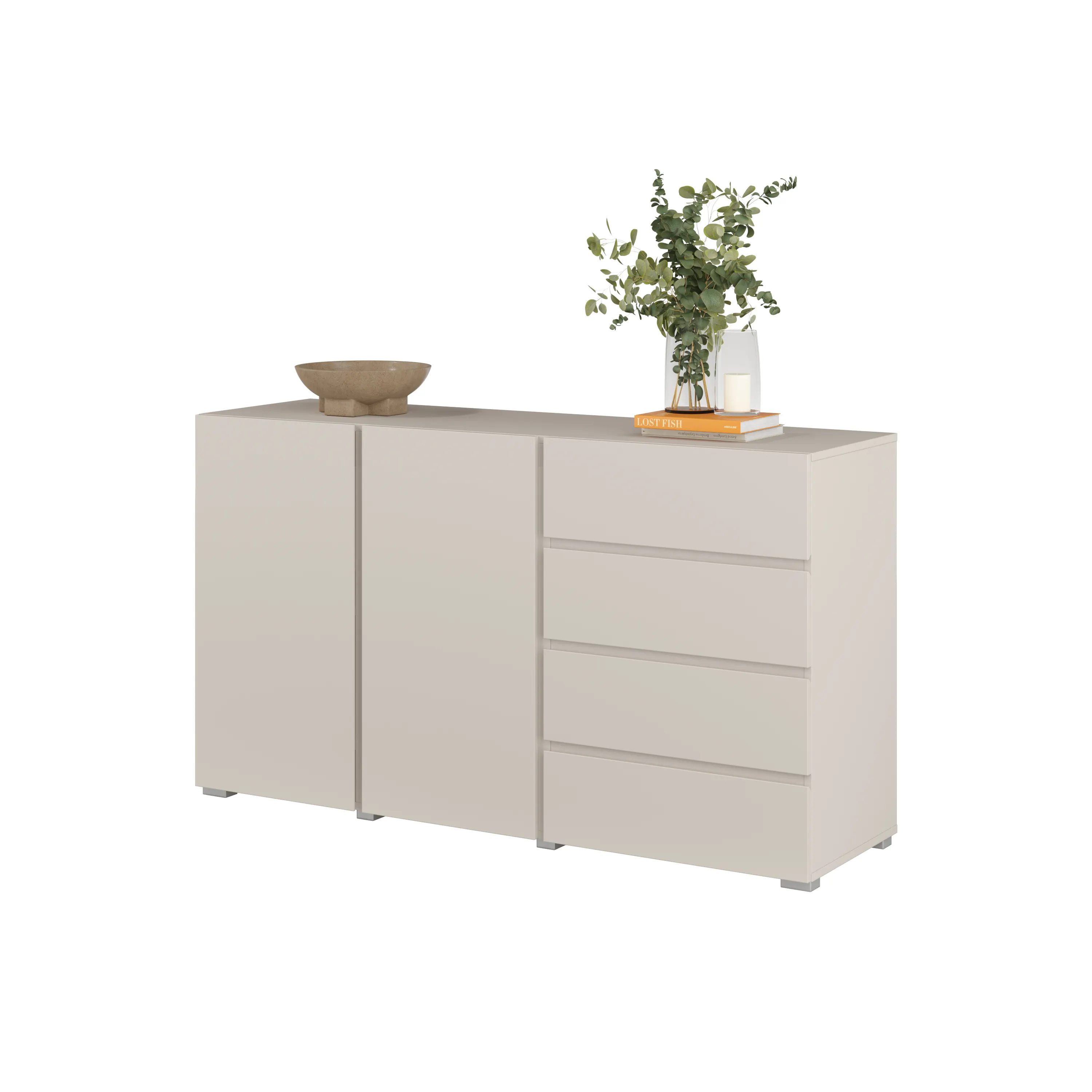 image kredens, szafka, komoda, drewniana, szaro-beżowa