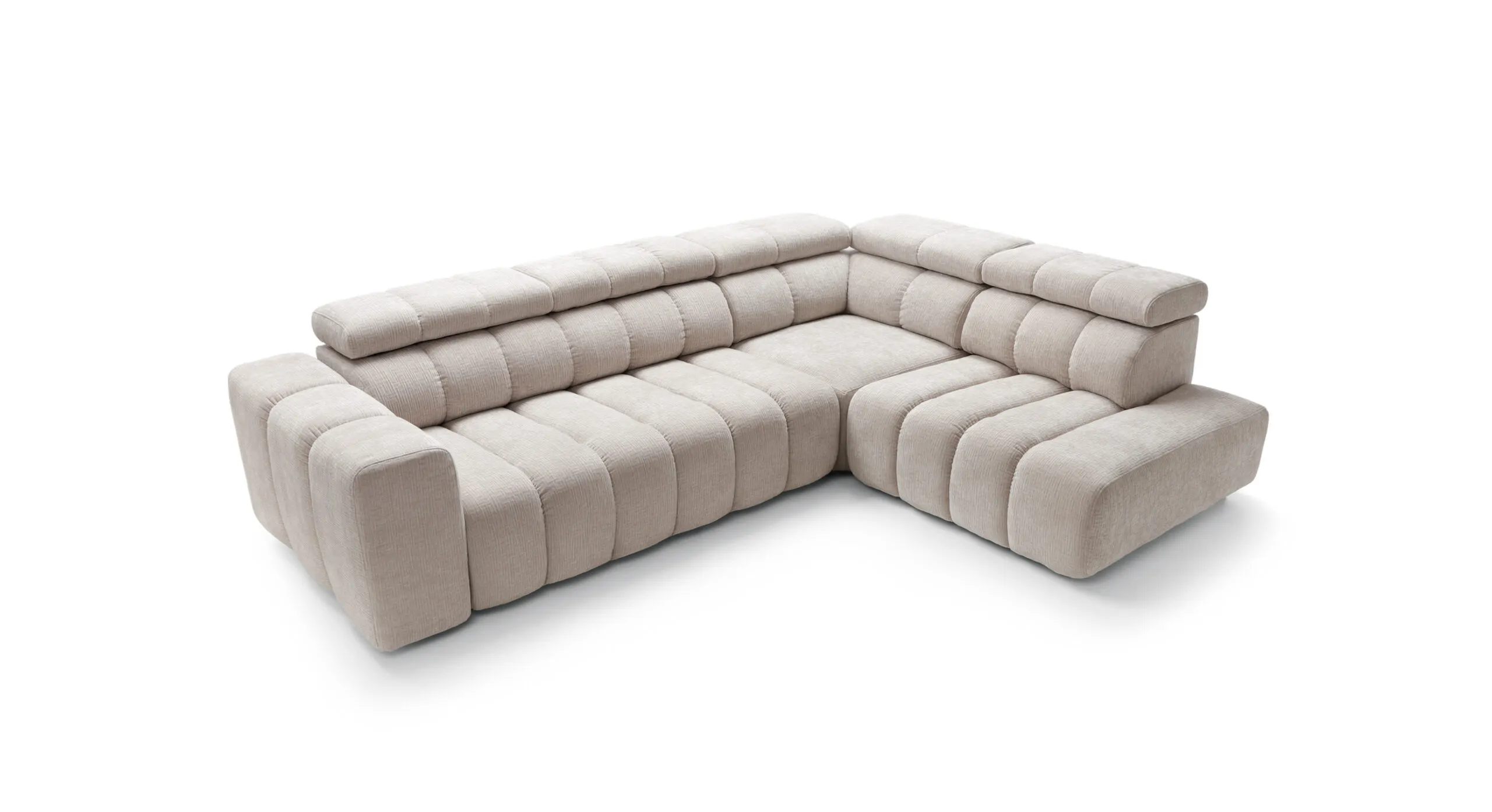 Narożnik modułowy ZURICH A2E-C-OTTR prawostronny, regulowane zagłówki - Tkanina Over The Horizon 08 beżowy - ZURICH_NAR_OTH08_P