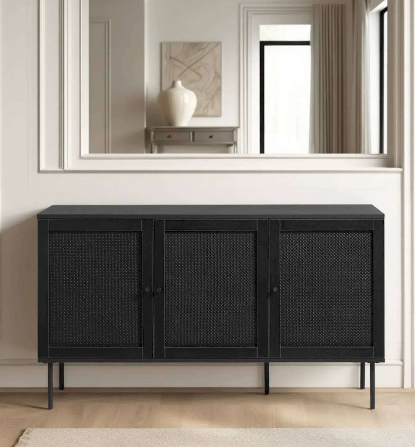 Komoda 3-drzwiowa PENSACOLA 140x80 rattan/czarna - UN_43211013