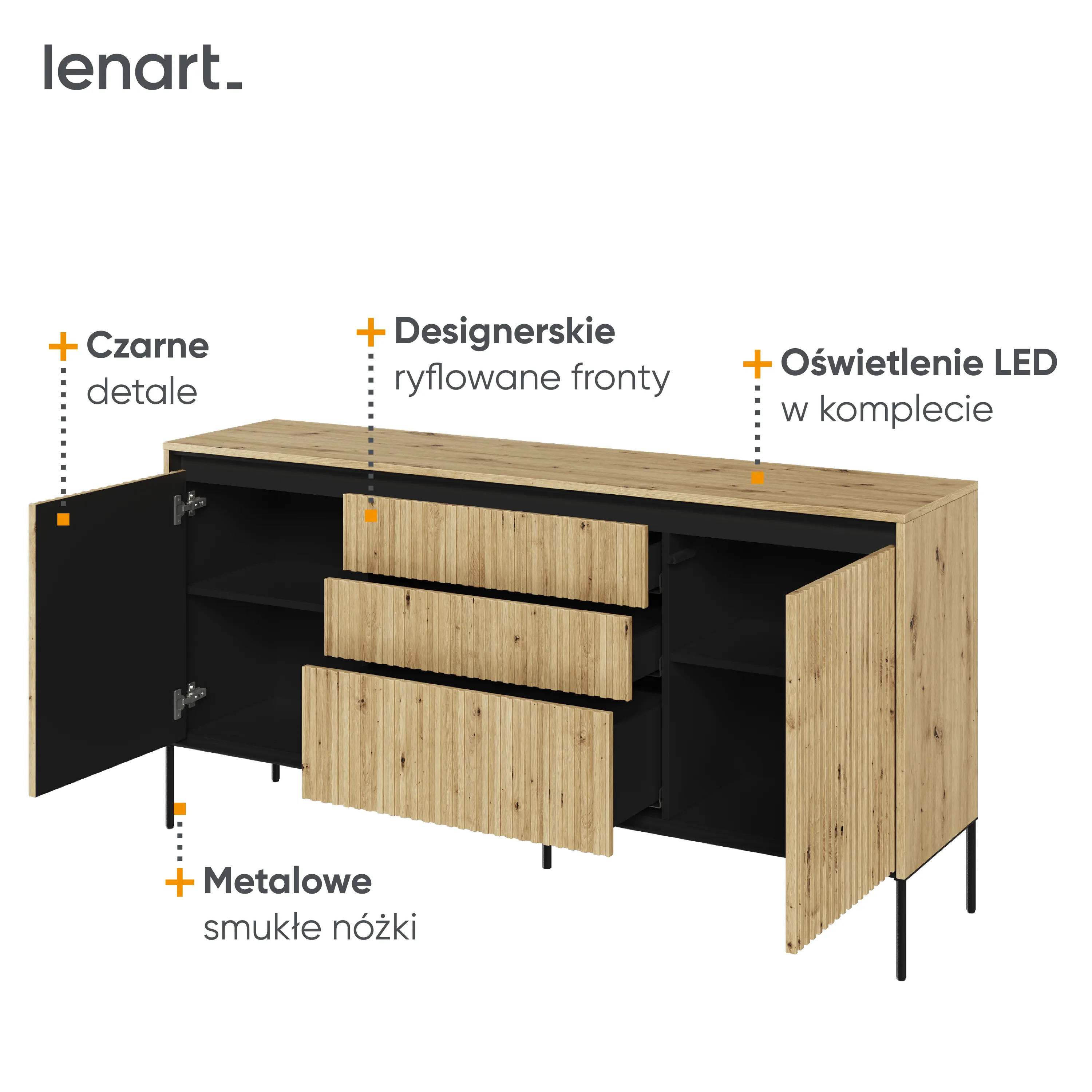 Komoda z oświetleniem TREND TR-01 2D3S dąb artisan/czarny - TR1DAC-V2
