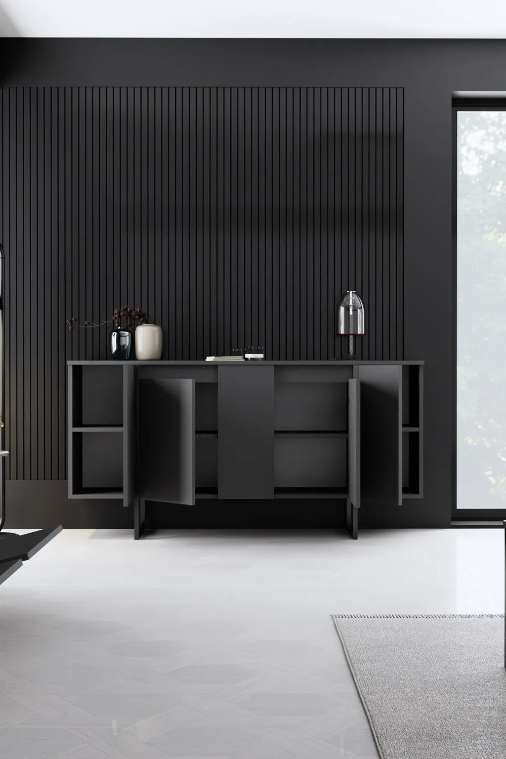 Komoda 4-drzwiowa LUXE 160 cm antracytowa czarny stelaż — zdjęcie 7