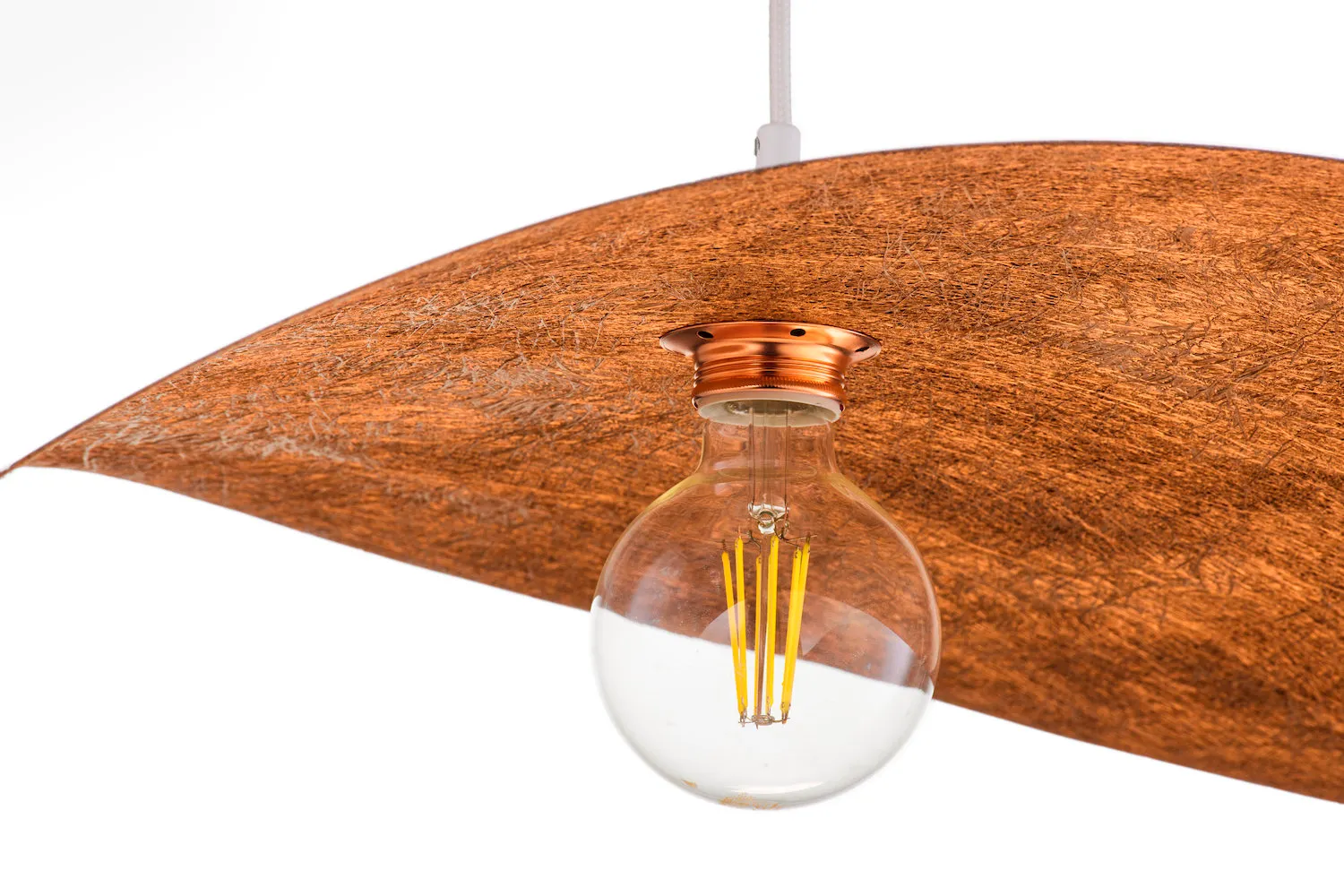 lampa wisząca, klosz miedziany, żarówka LED, kablowanie, industrialny design