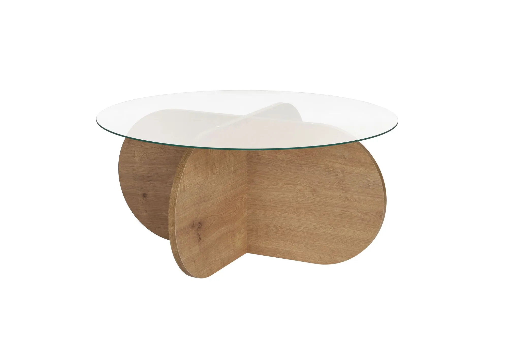 Stolik kawowy okrągły AERIS 75 cm dąb sapphire blat szklany transparentny