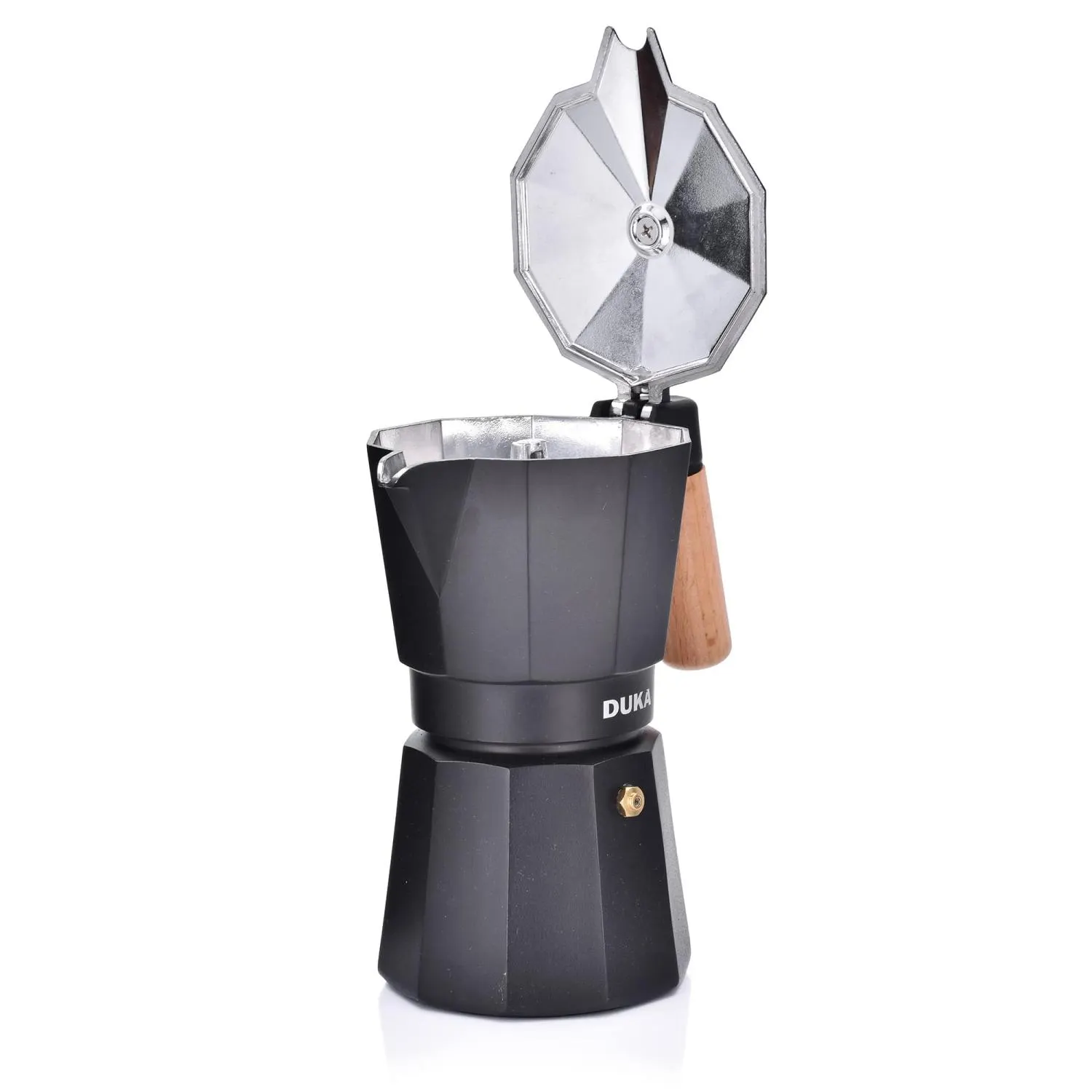 kawiarka, espresso, metal, czarna, miejsce do parzenia kawy