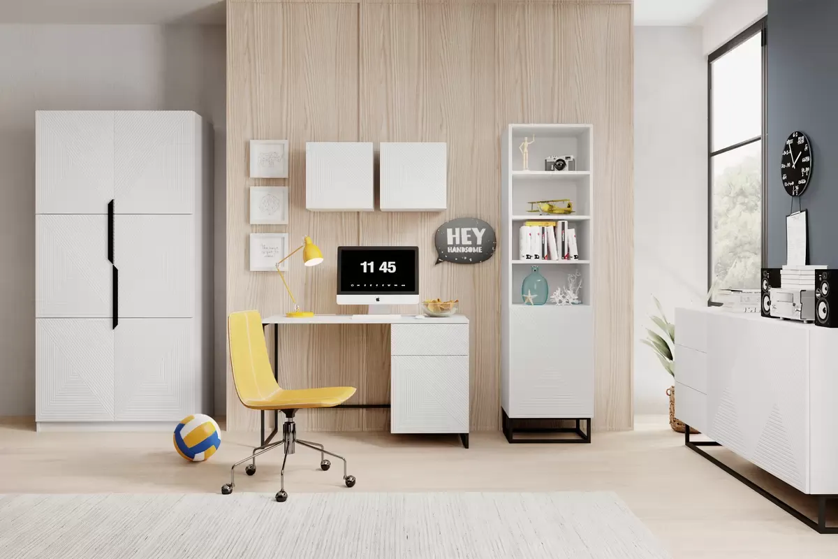 Regał ASHA 50 1D - biały mat - czarny stelaż- ryflowany front - B_149629