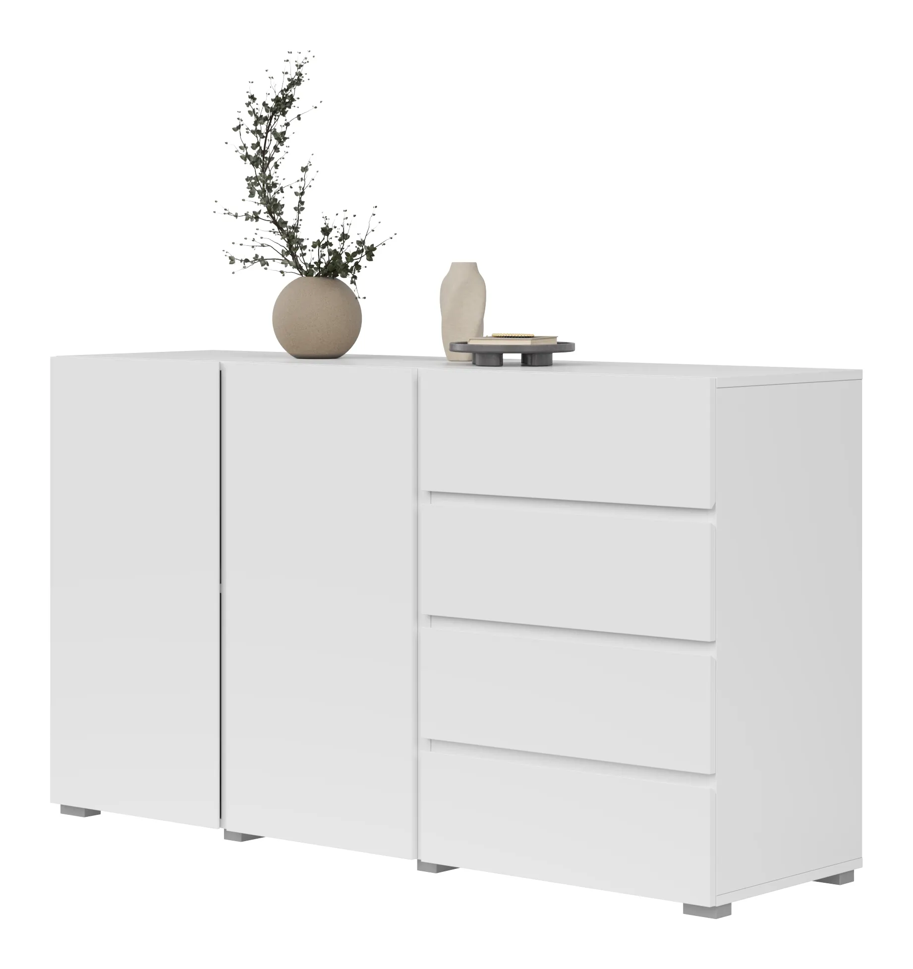 Komoda 2-drzwiowa z 4 szufladami ASYMETRIC 42 biała - 2497OA42