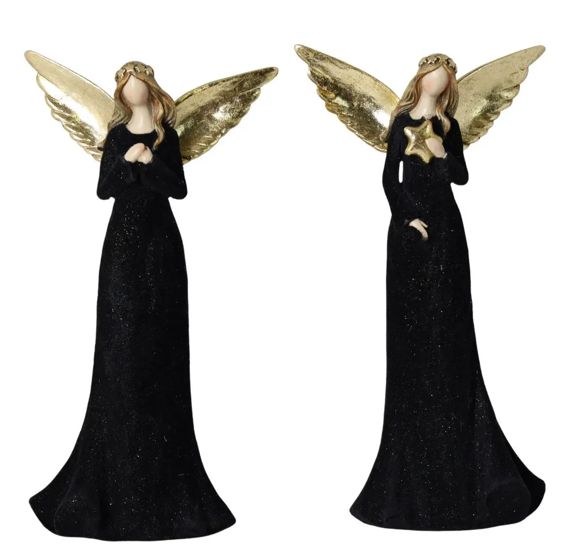 Figurka ANIOŁ ZE ZŁOTYMI SKRZYDŁAMI 13 cm 2 sztuki czarno-złote