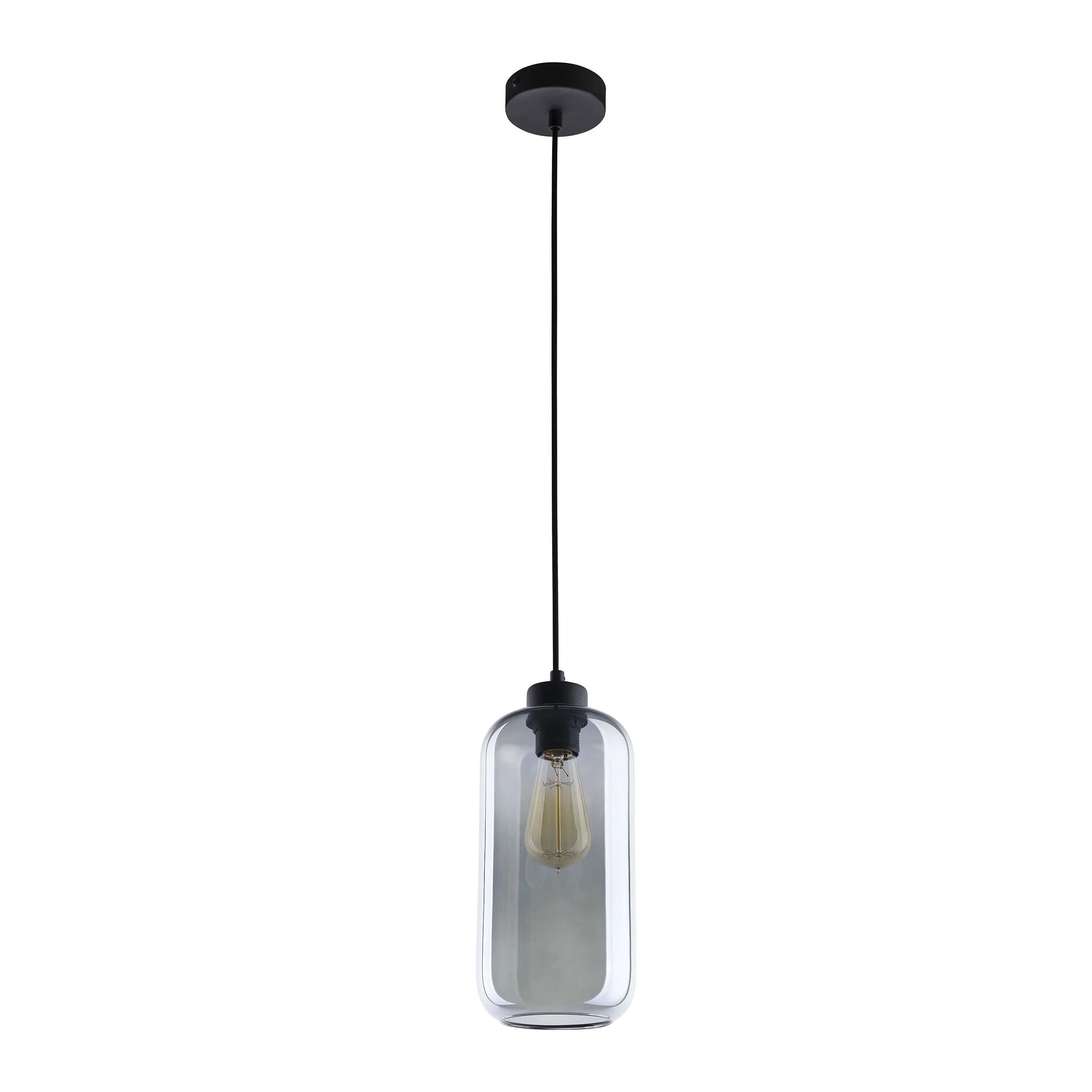 Lampa wisząca MARCO czarna z szarym transparentnym szklanym podłużnym kloszem 178x14cm