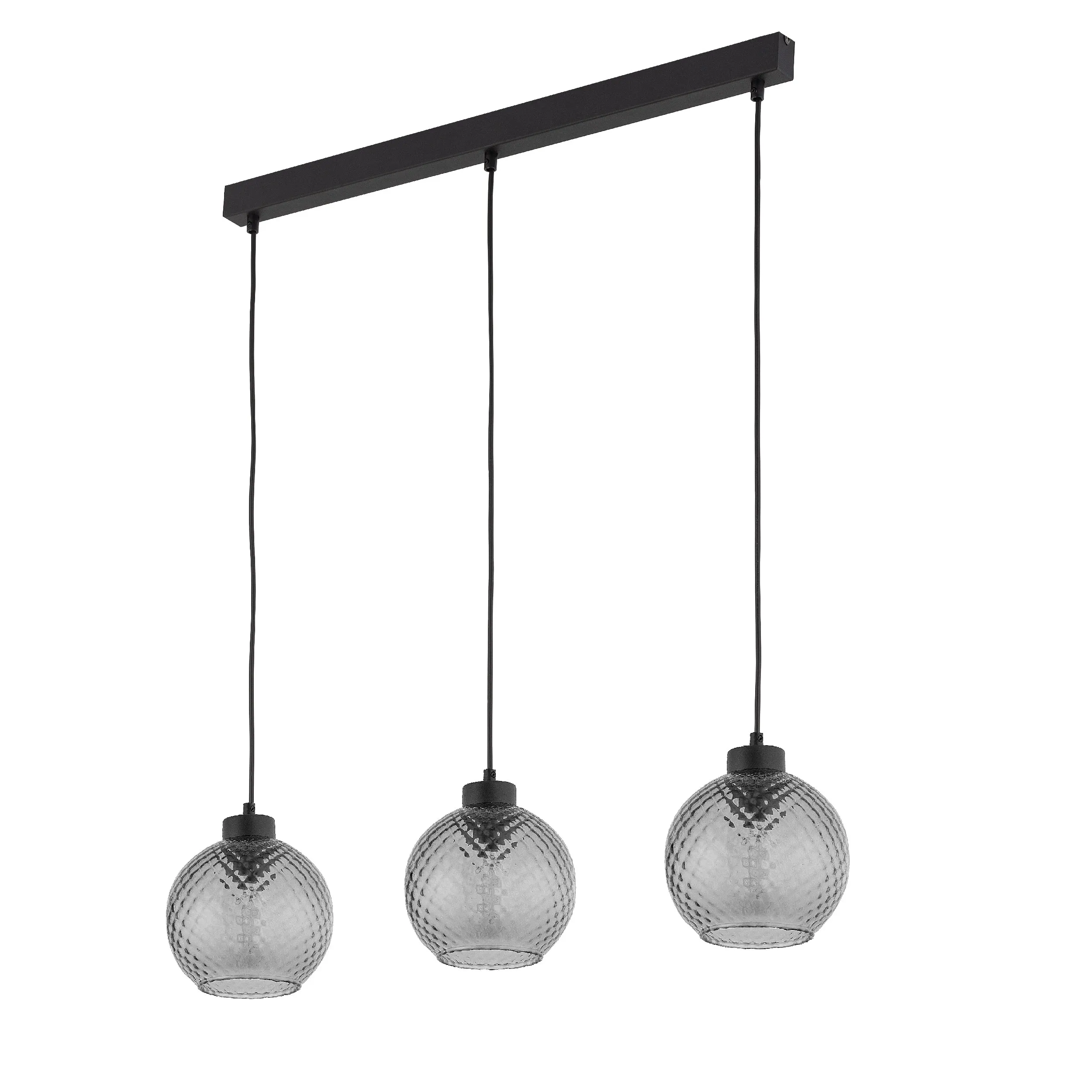 Lampa wisząca DEVON czarna z szarymi okrągłymi kryształowymi kloszami na metalowej listwie 100x82x18cm