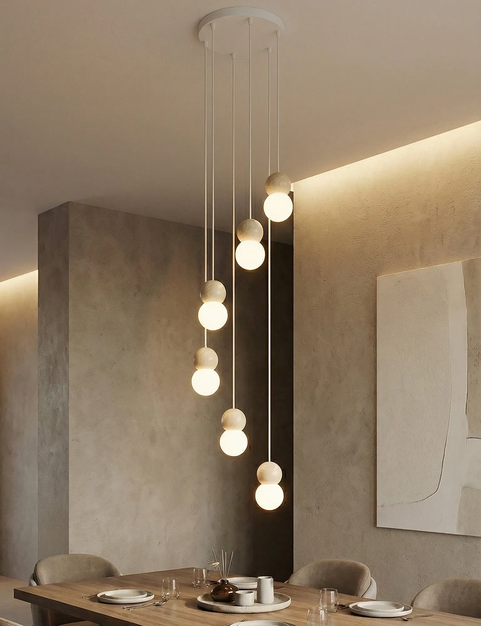 lampa wisząca, kulka, kule sufitowe, oświetlenie, jadalnia
