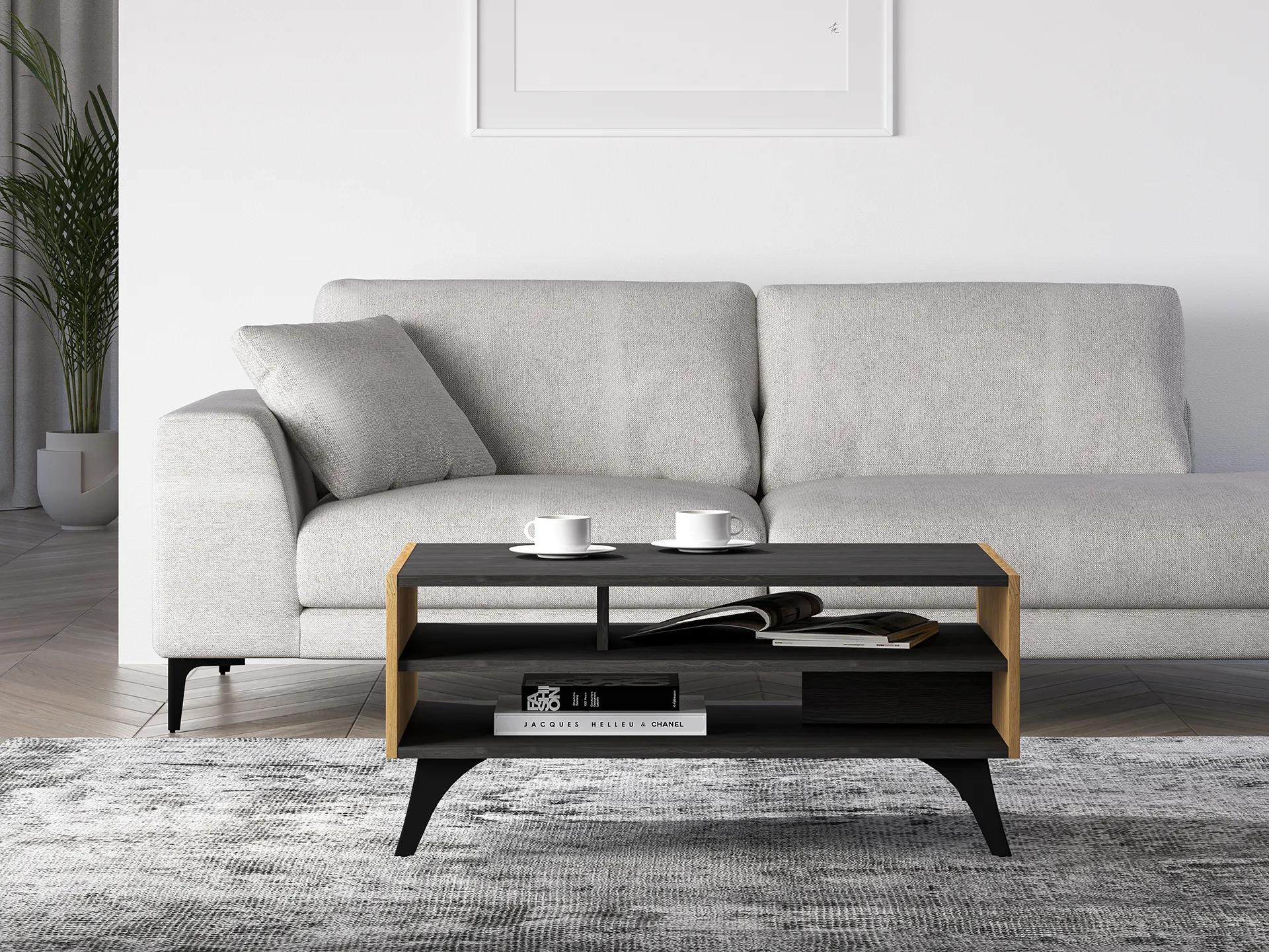 Stolik kawowy z 2 półkami TOSCANIA 07 dąb baltic dune jesion prestige czarny - 1TOSC07-001