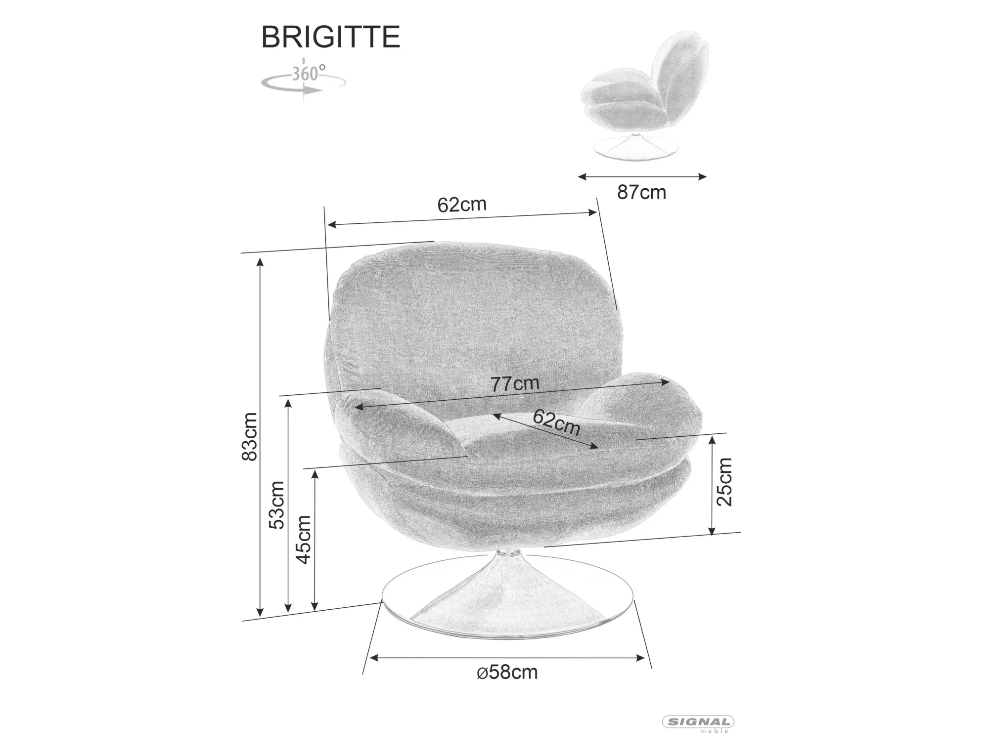Fotel obrotowy BRIGITTE BREGO curry chromowana noga Signal — zdjęcie 7