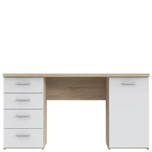 Biurko NET106 z szafką i 4 szufladami - biały, jasny efekt drewna - MT926-Q36