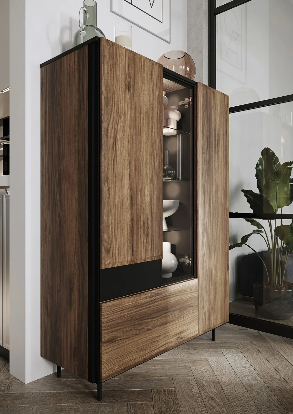 Witryna niska Borga 05 dąb catania, czarny 100x143x41 - BG5DCC