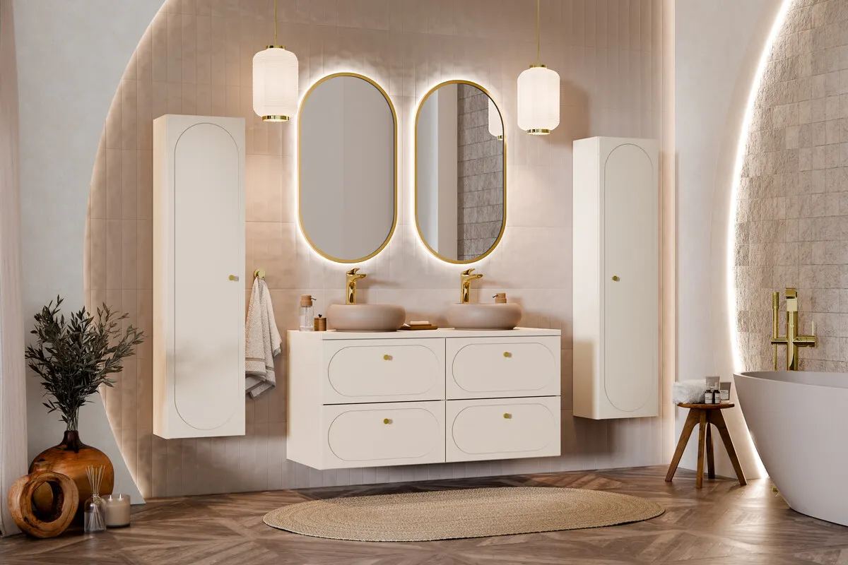Szafka pod umywalkę 80cm 2 szuflady DONNA SAND beżowa — zdjęcie 12