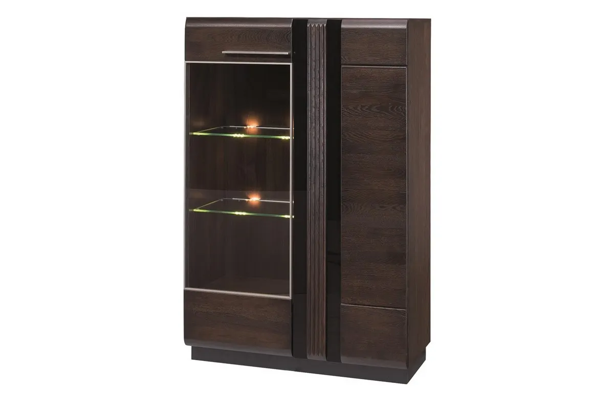 Witryna PORTI 15 2-drzwiowa drewniana dąb czekoladowy czarna 145x95x42cm