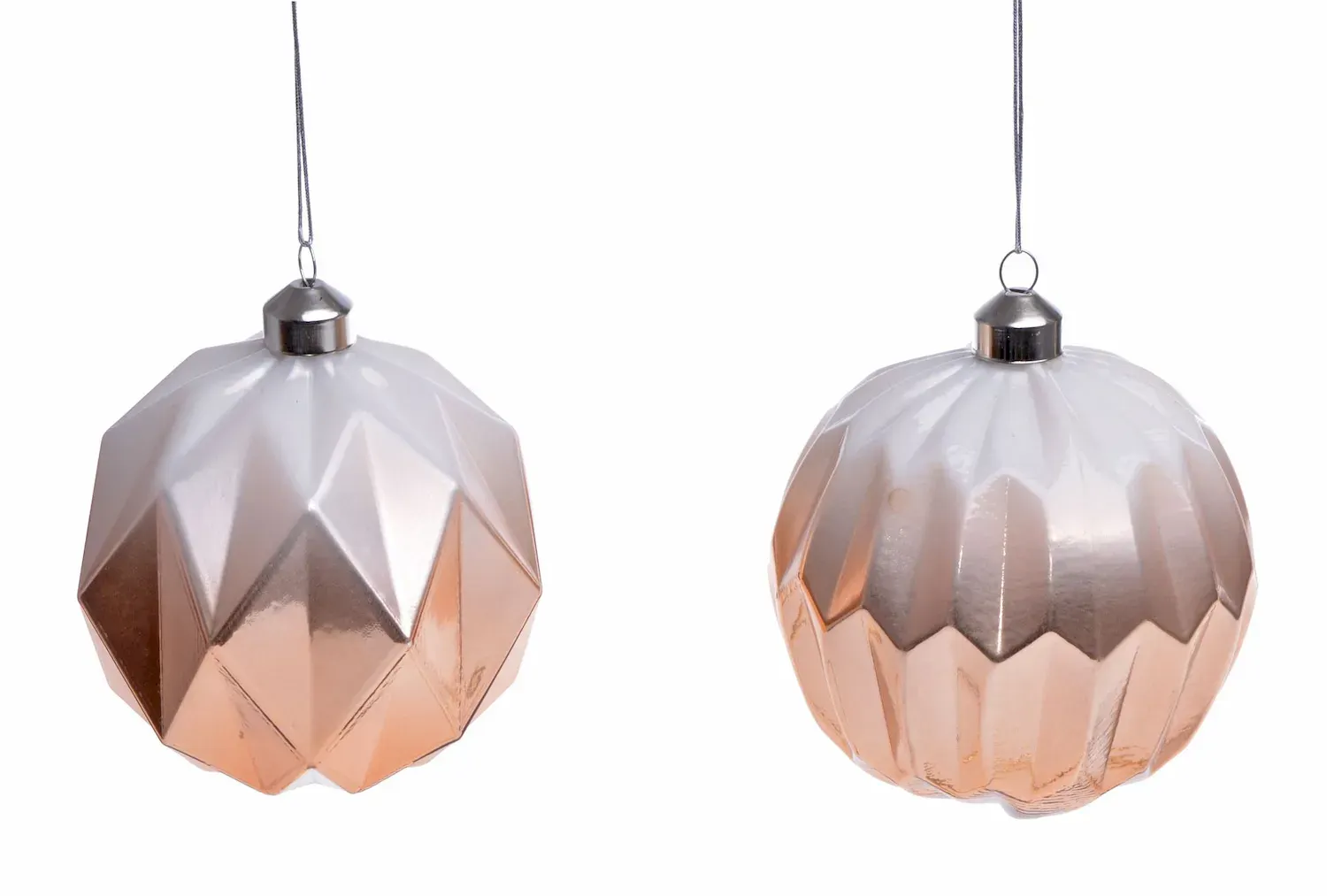 Komplet 2 bombek DUŻYCH miedzianych karbowanych 7434 białe