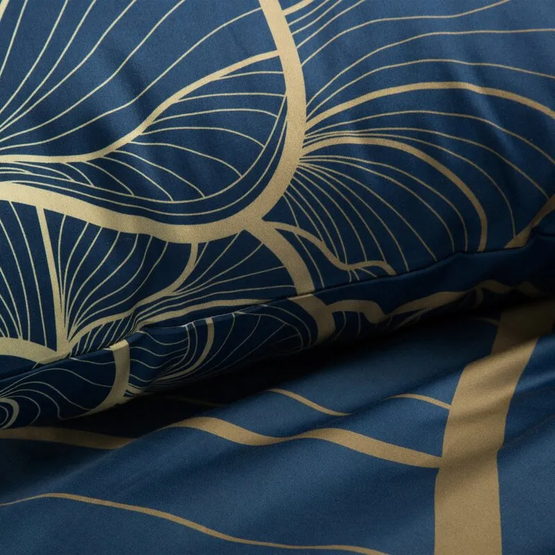 Komplet pościeli satynowej PREMIUM 4 220 X 200 cm Niebieski, Złoty — zdjęcie 3
