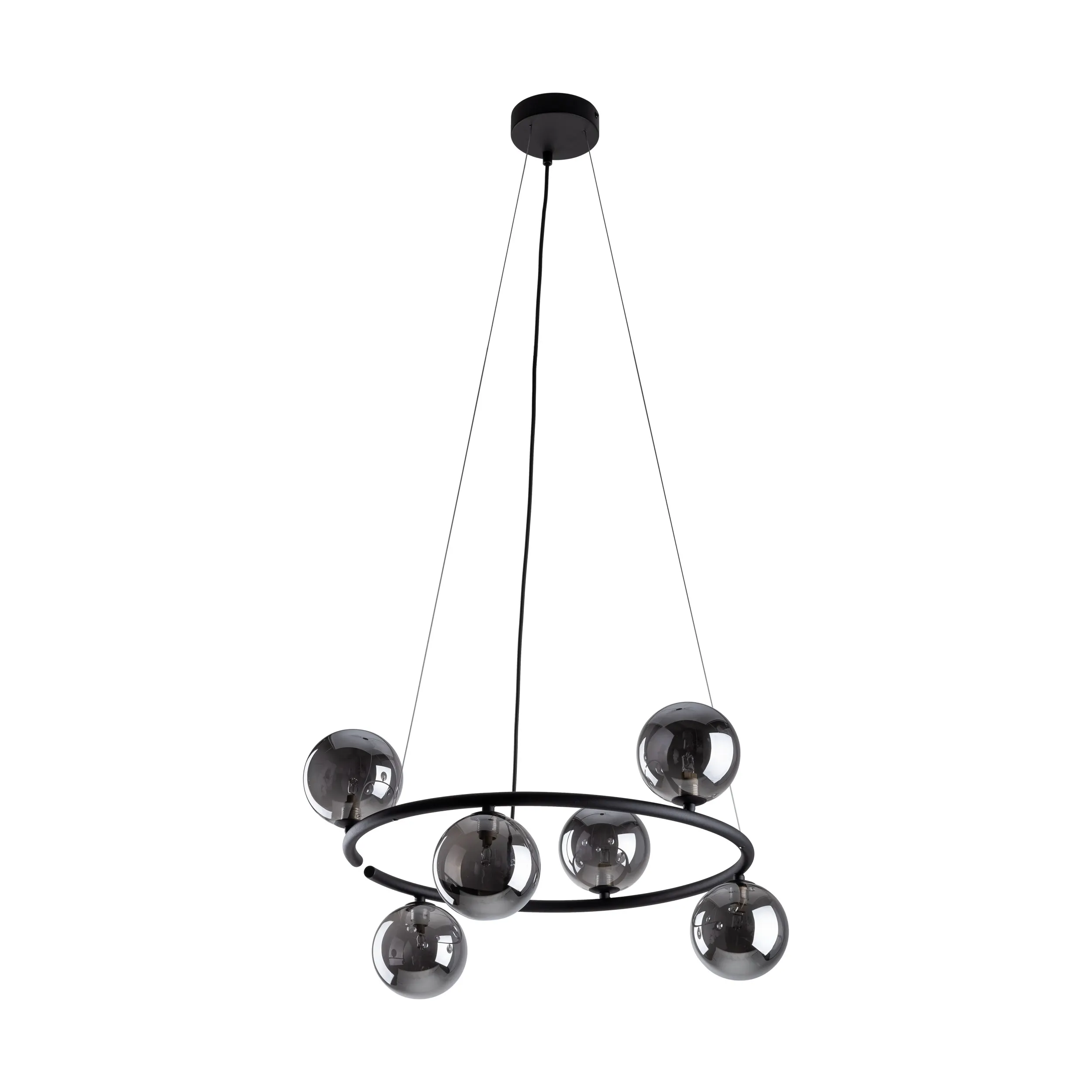 Lampa wisząca ANABELLE czarna z szarymi okrągłymi szklanymi kloszami 140x62cm