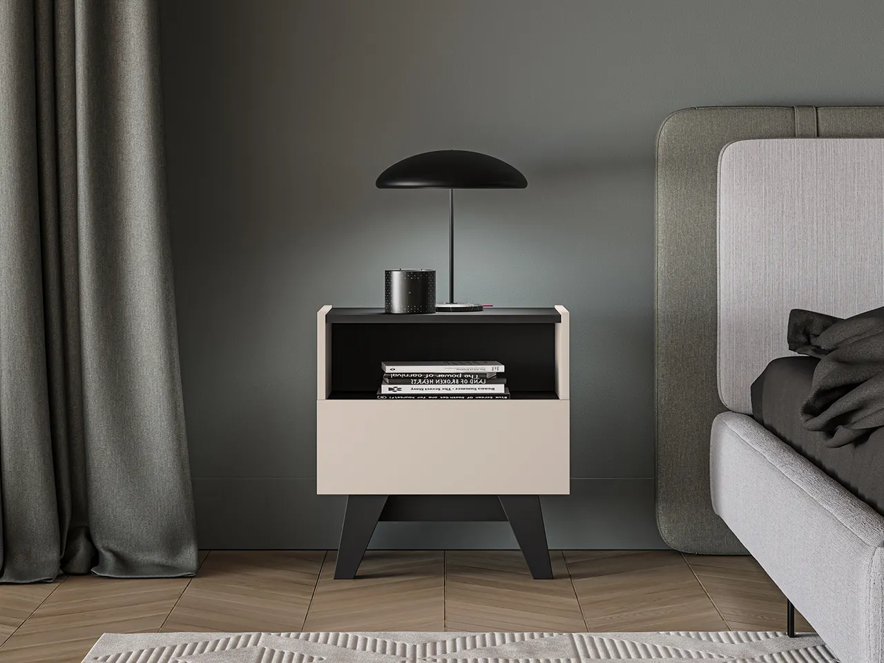Szafka nocna z szufladą FRESHION 53x50 beżowo - czarna - 1FRES06-001