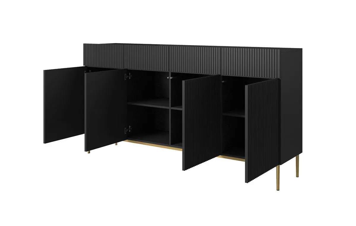 Komoda NICOLE 200 z 4 szufladami - czarny mat - złoty stelaż - B_57083