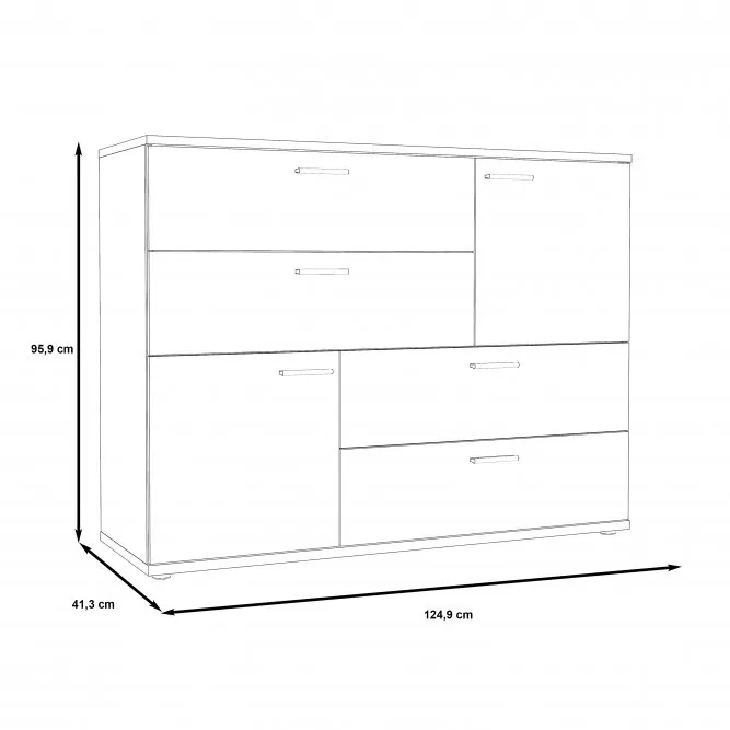 Komoda SKIVE 2-drzwiowa z 4 szufladami - dąb artisan, efekt betonu - SKVK46-C752