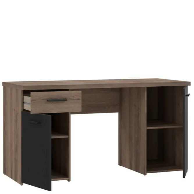 Biurko TOKIO z 2 szafkami i szufladą - dąb, czarny - TOKB221-N09