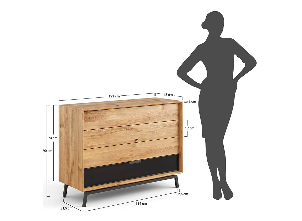 Komoda MODERN LOFT z 4 szufladami i przeszkleniem - dąb olejowany - PLMOL04S