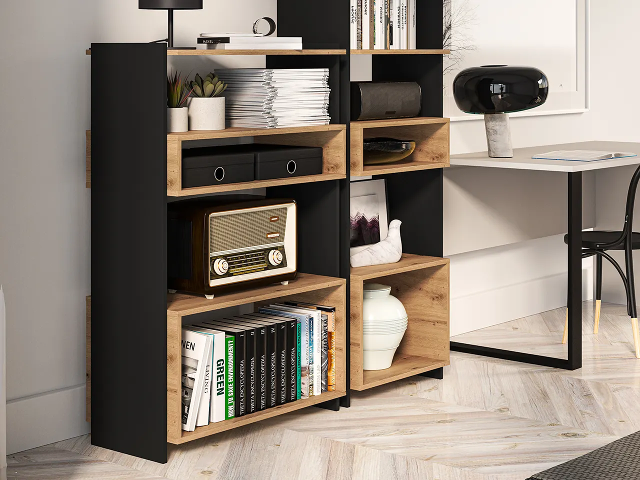 Regał niski TRIS 03 dąb artisan-czarny 80x122 - 1TRIS03-001