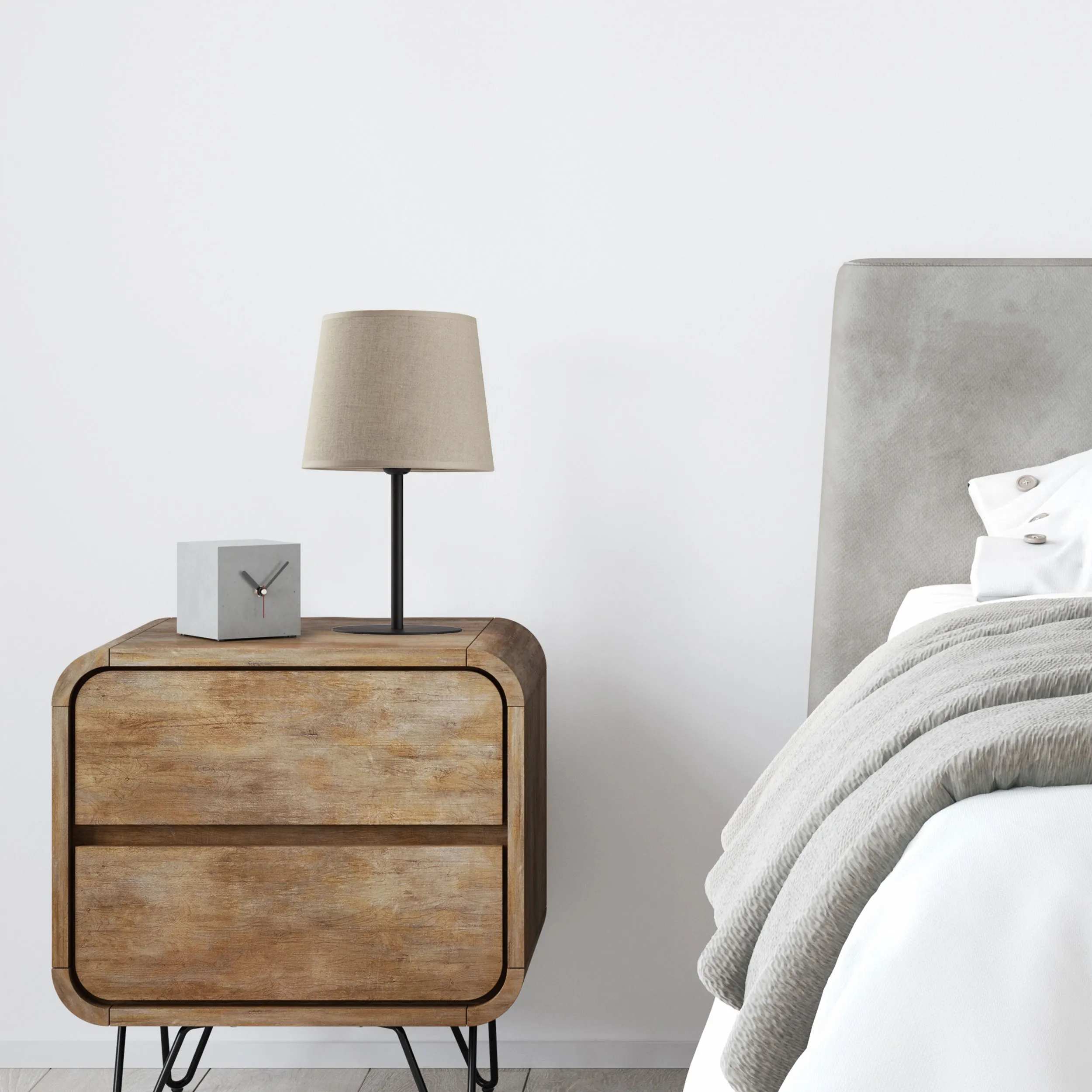 Lampka nocna CHICAGO czarna z brązowym kloszem z tkaniny 41x25cm - TK_5150