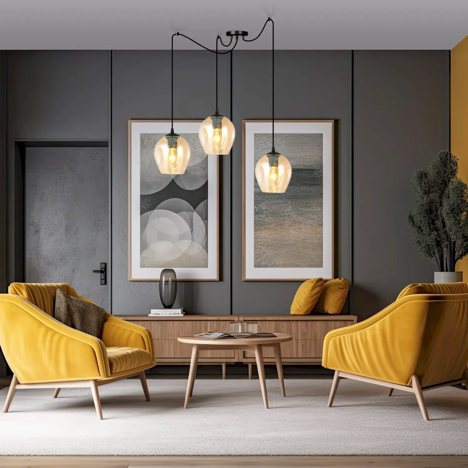 Lampa wisząca pająk LEVEL 3 czarny miodowy - 758/3