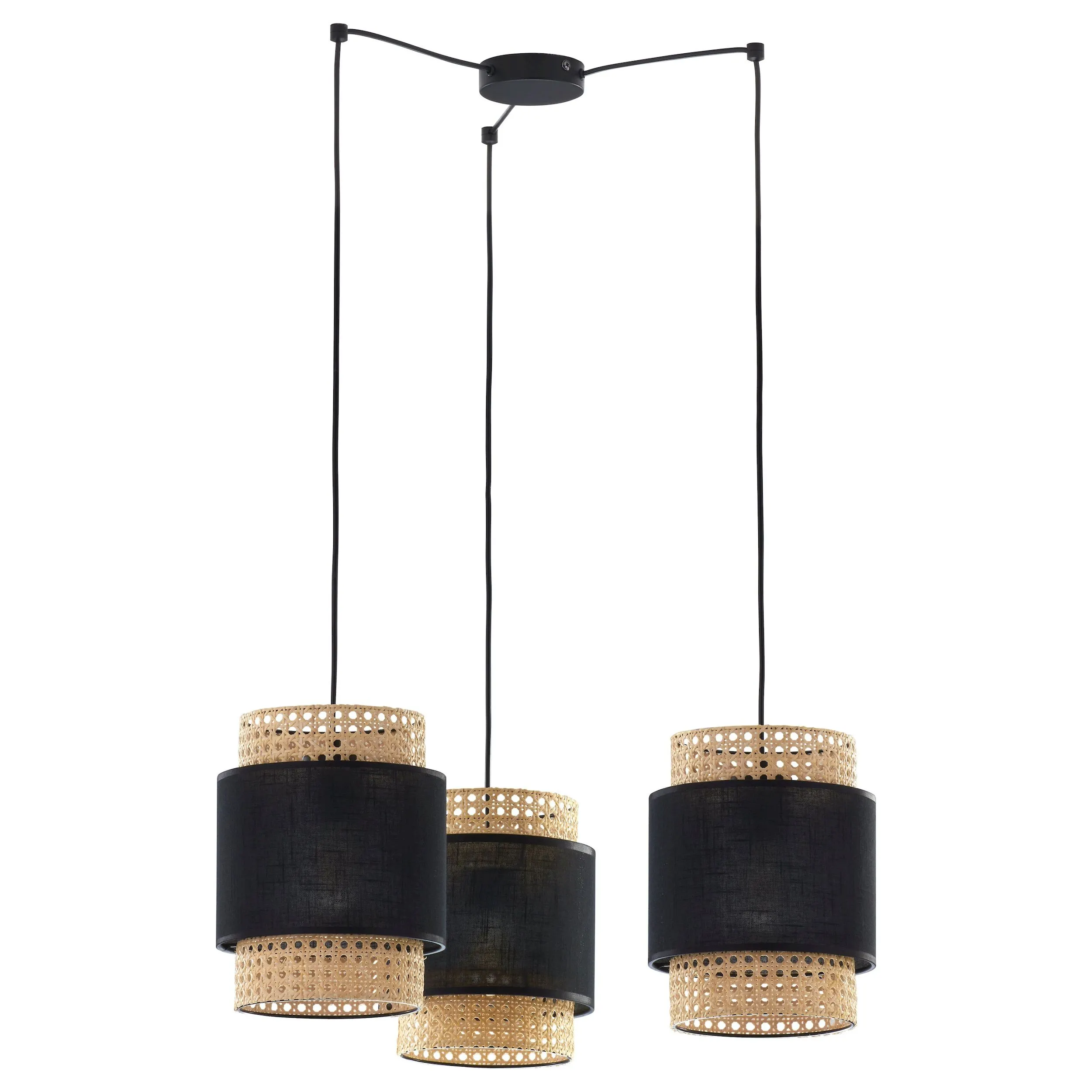 Lampa wisząca BOHO czarna z rattanowymi elementami podczepiana dodatkowo 130x70cm