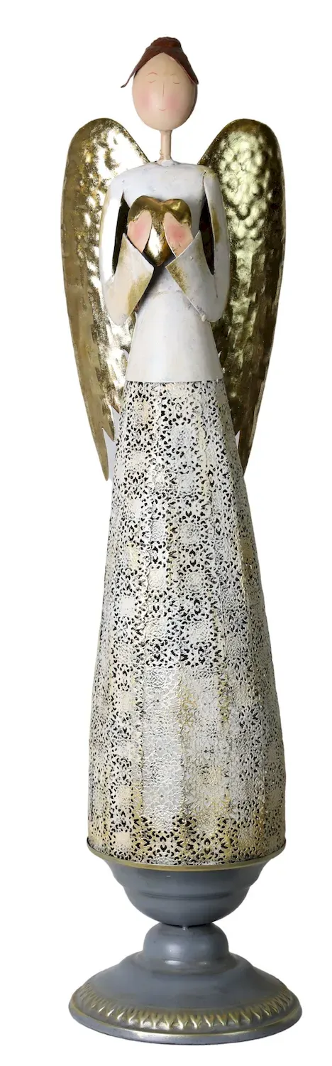 Metalowy ANIOŁ W KREMOWEJ SUKIENCE duży złoty