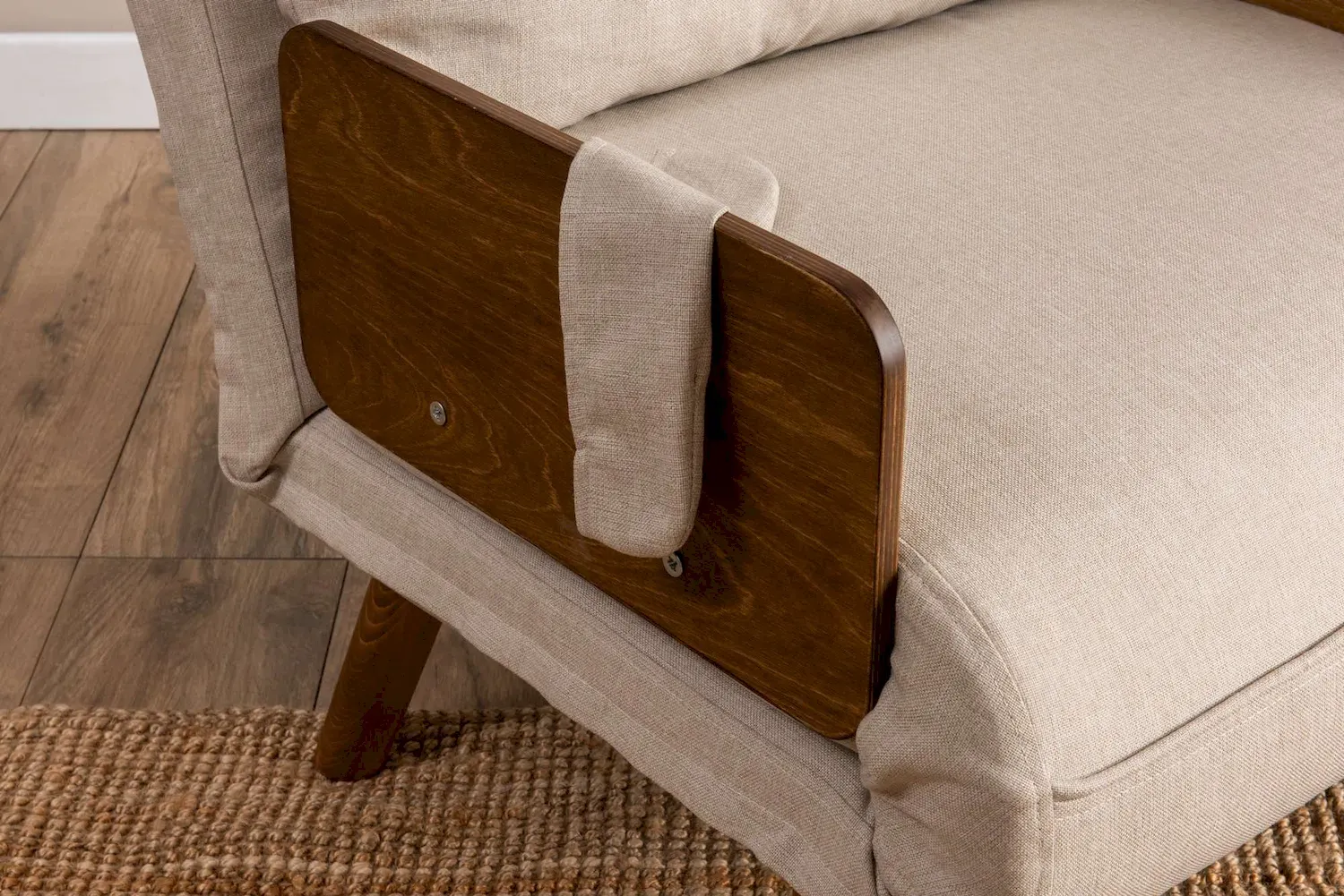 Fotel rozkładany COSMO Single drewniane podłokietniki kremowy - ASI_859FTN2336