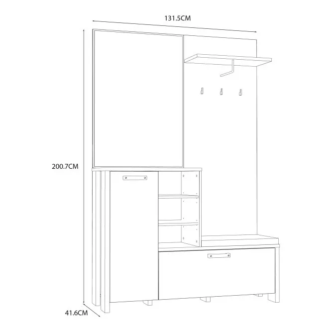 Zestaw do przedpokoju z lustrem i szafka na buty - old wood vintage, beton - CLFD02L-C546