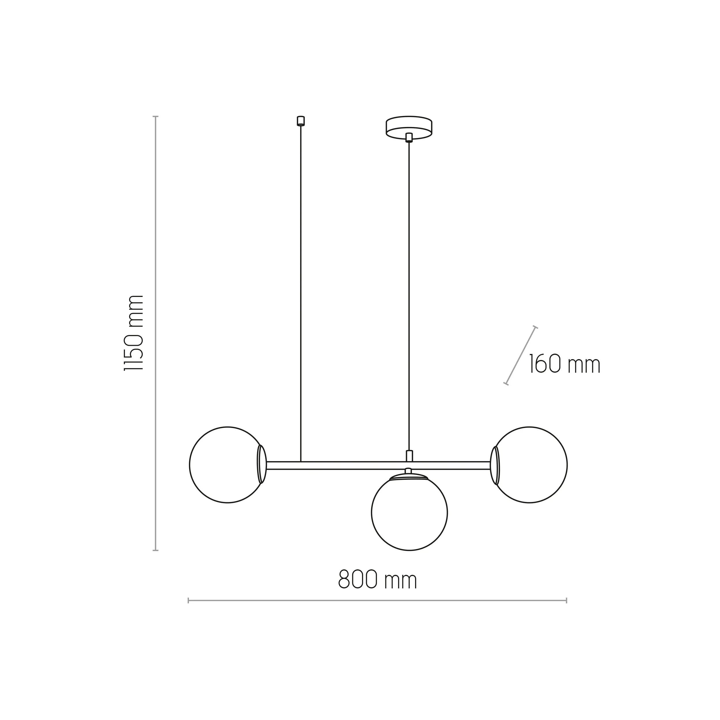 Lampa wisząca CELESTE czarna z białymi okrągłymi szklanymi kloszami 115x80x16cm - TK_6218