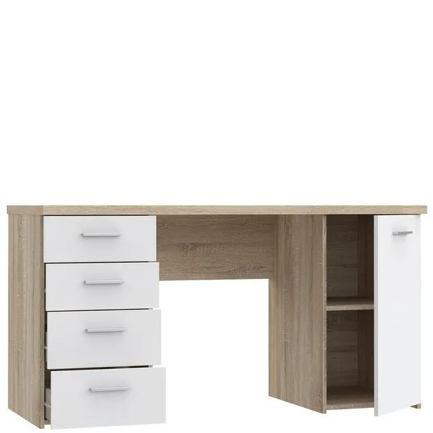 Biurko NET106 z szafką i 4 szufladami - biały, jasny efekt drewna - MT926-Q36