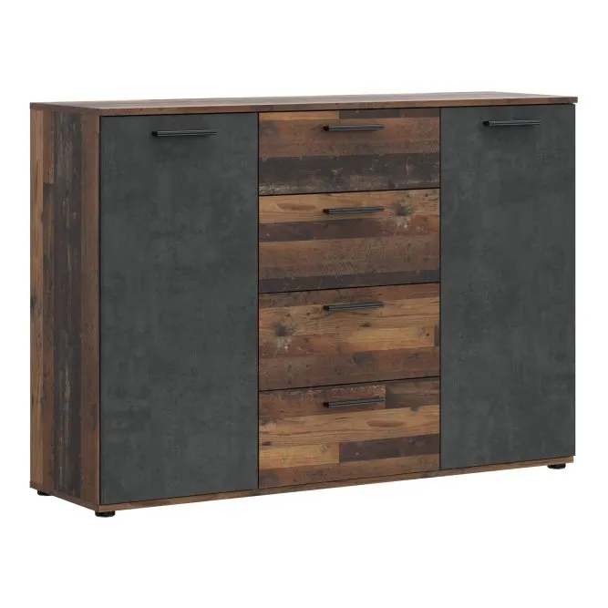 Komoda CLIF 2-drzwiowa z 4 szufladami - old wood vintage, ciemny beton