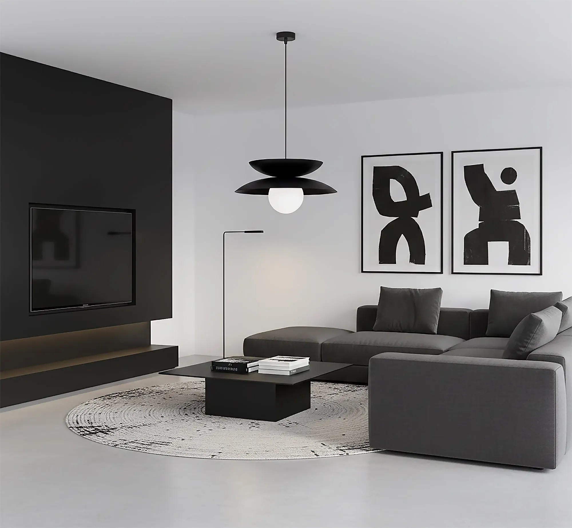 sofa, salon, stolik kawowy, dywan, sztuka ścienna