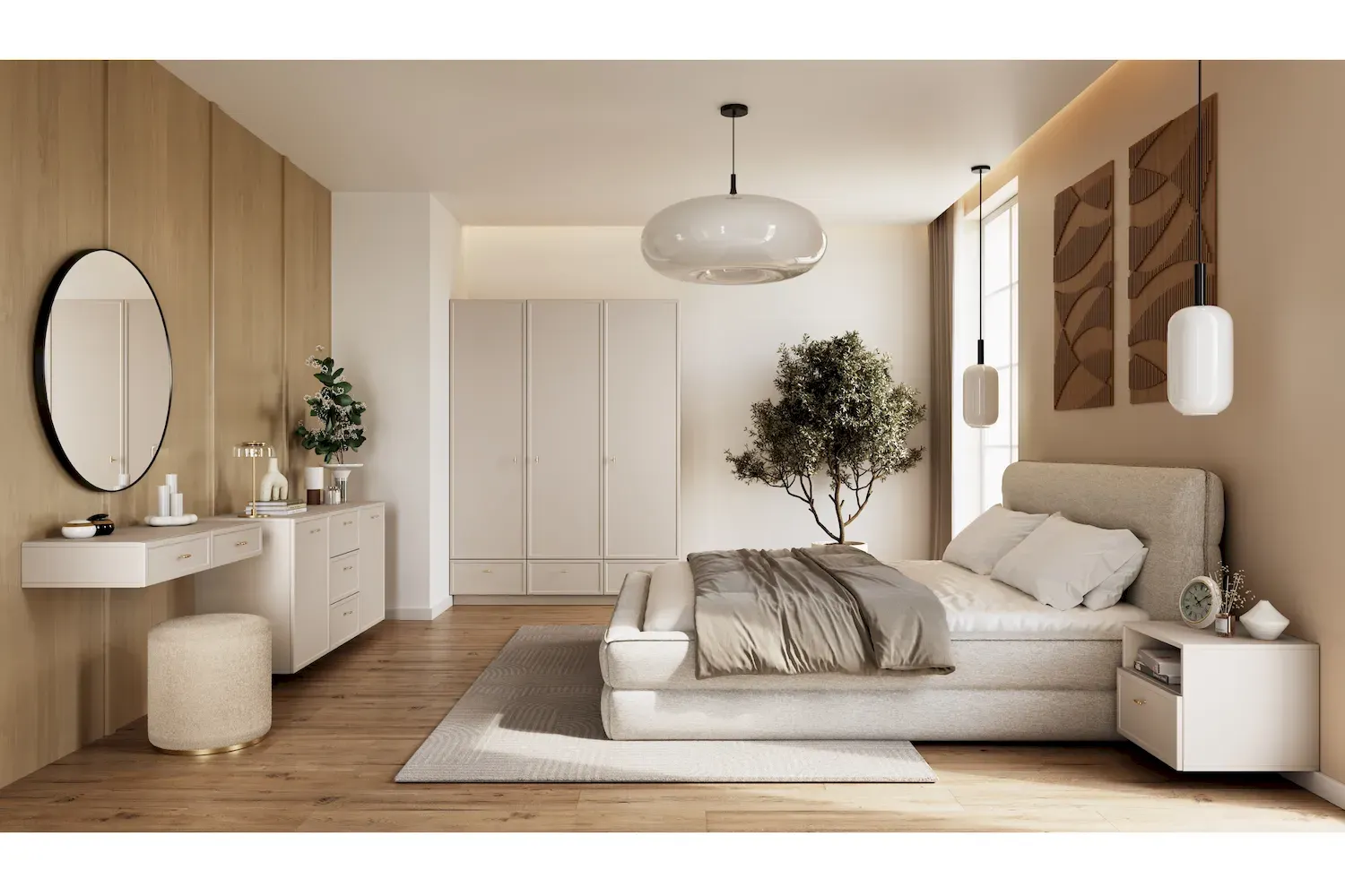 Komoda wisząca 2-drzwoiowa z 3 szufladami LORINI 150 - cashmere uchwyt T-bar złoty - B_166774