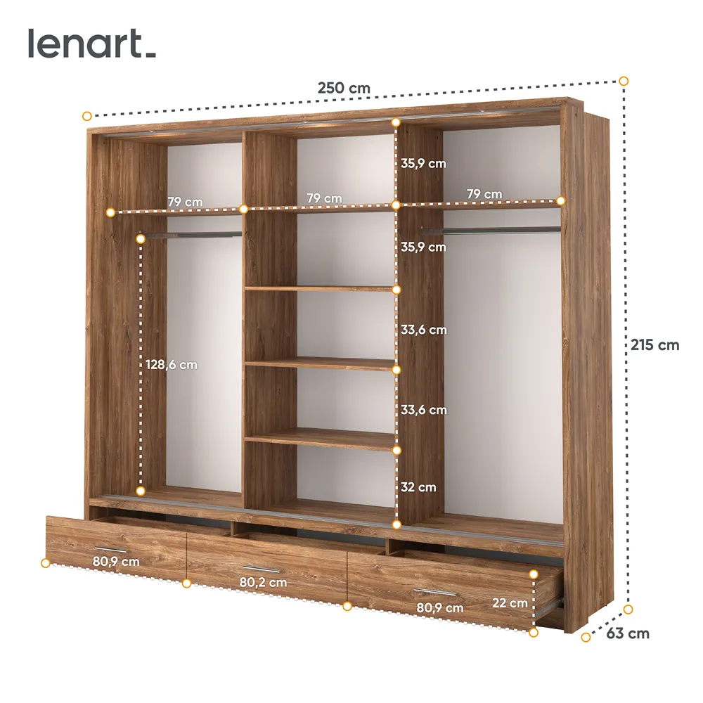 Szafa 3-drzwiowa LED ARTI AR-01P dąb styrling — zdjęcie 7