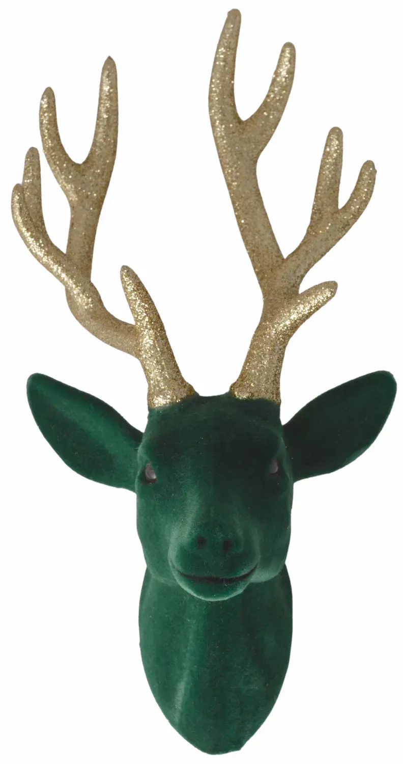 Welurowa GŁOWA RENIFERA duża zielona Welurowa GŁOWA RENIFERA duża zielona