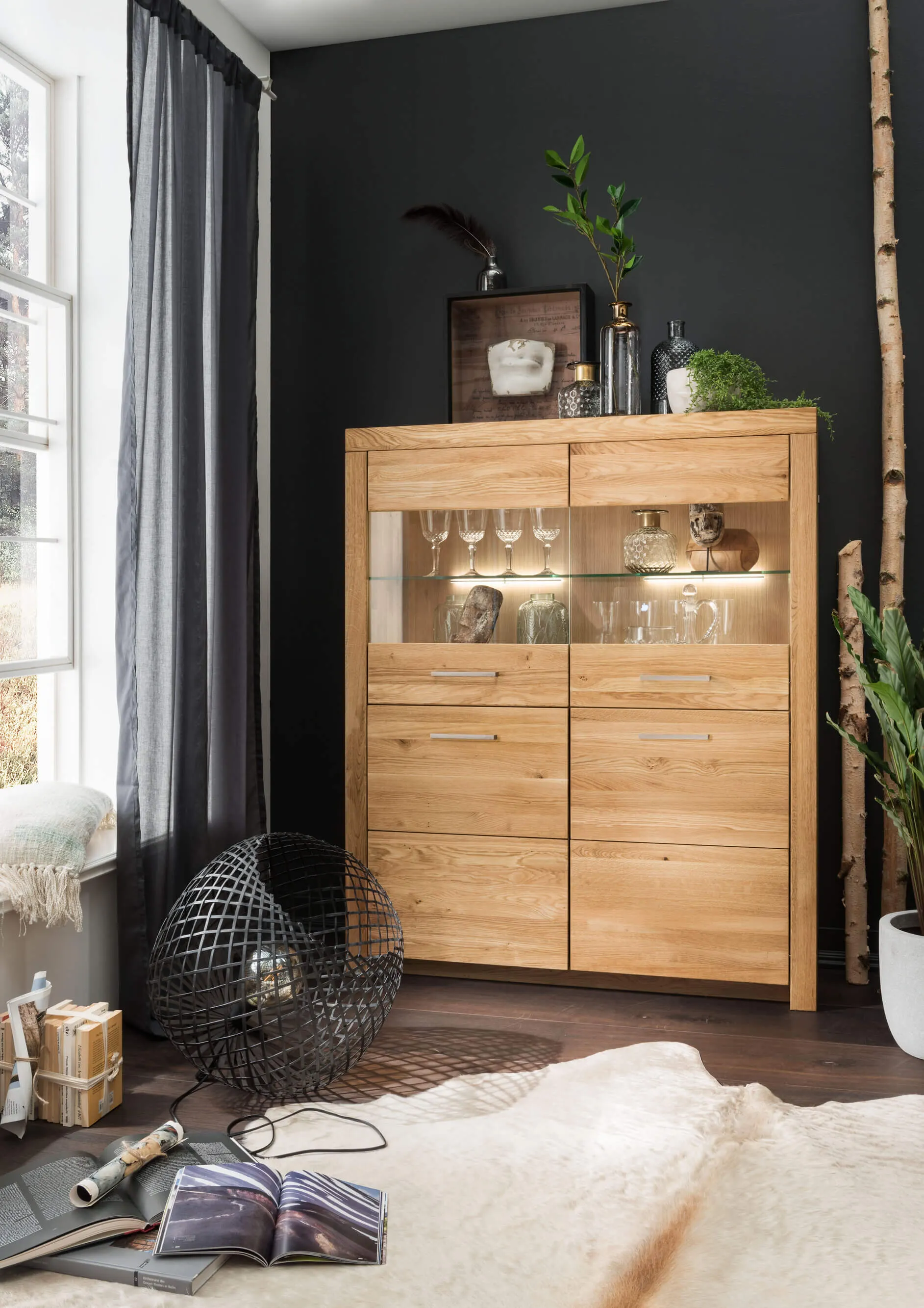 Kredens 2-drzwiowy dębowy z przeszkleniem DOVE 118x141 2-drzwiowy - GK_1031690401