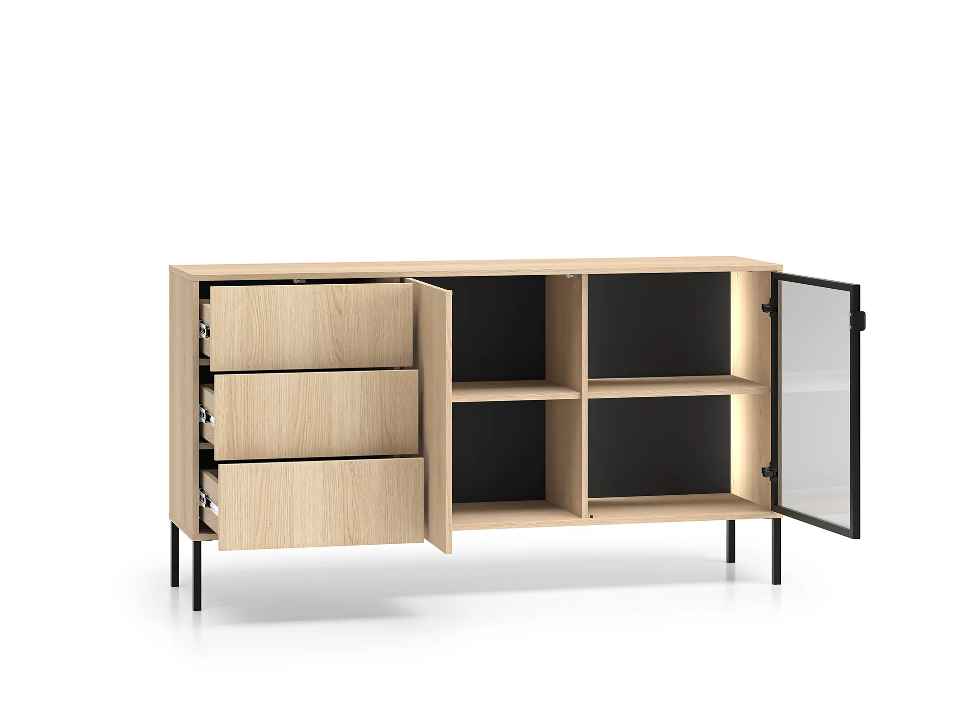 Komoda 2-drzwiowa z 3 szufladami BARNEE 02 oświetlenie LED dąb lindberg - 1BARN02-001