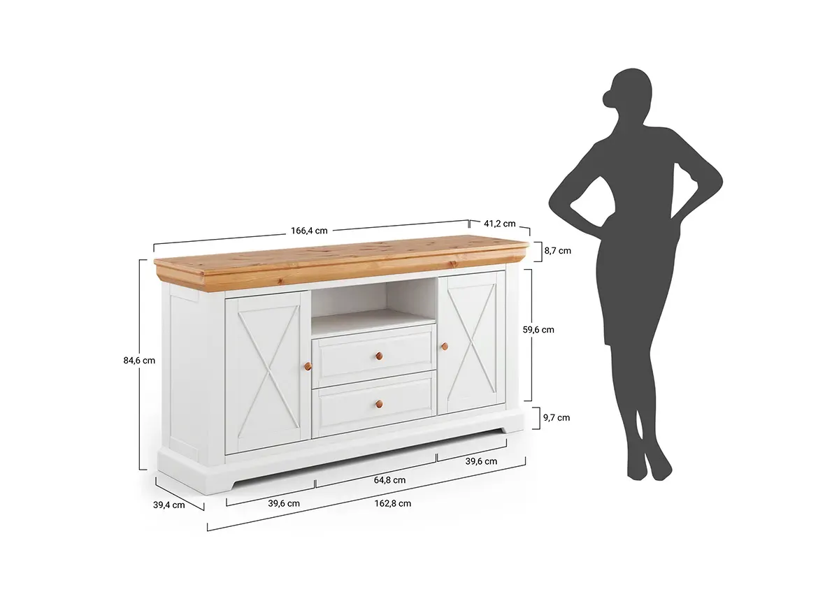 Komoda drewaniana 2-drzwiowa z 2 szufladami MARONE ELITE popielaty - PLMEL06/S