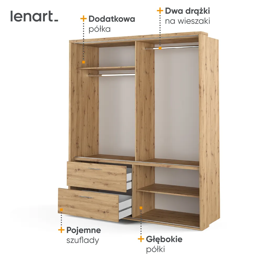 Szafa 2-drzwiowa z lustrem LED ARTI AR-22P 180cm dąb artisan - AR22PDA