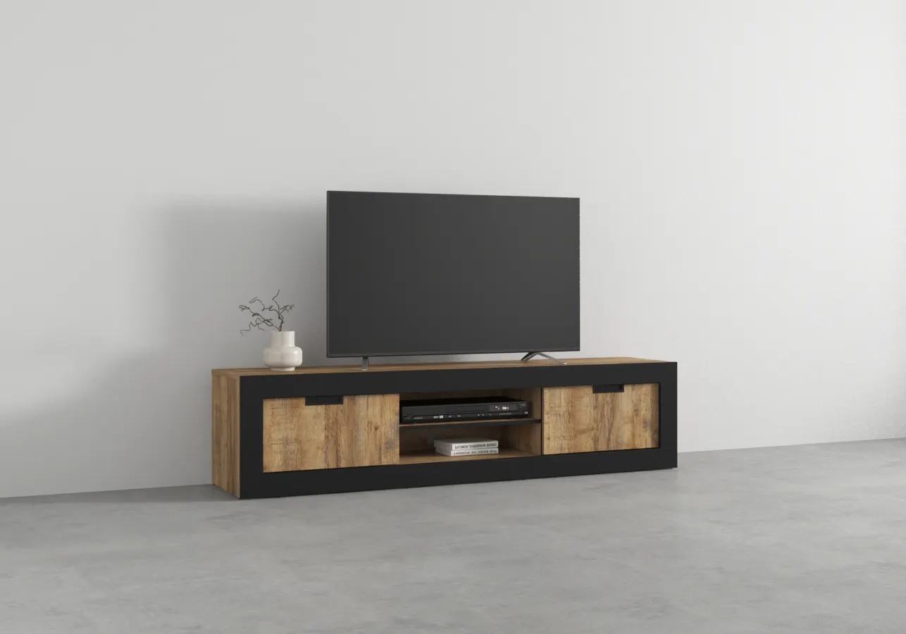 Szafka RTV 2-drzwiowa TUDOR - dąb samdal, czarny - 24WSNZ40