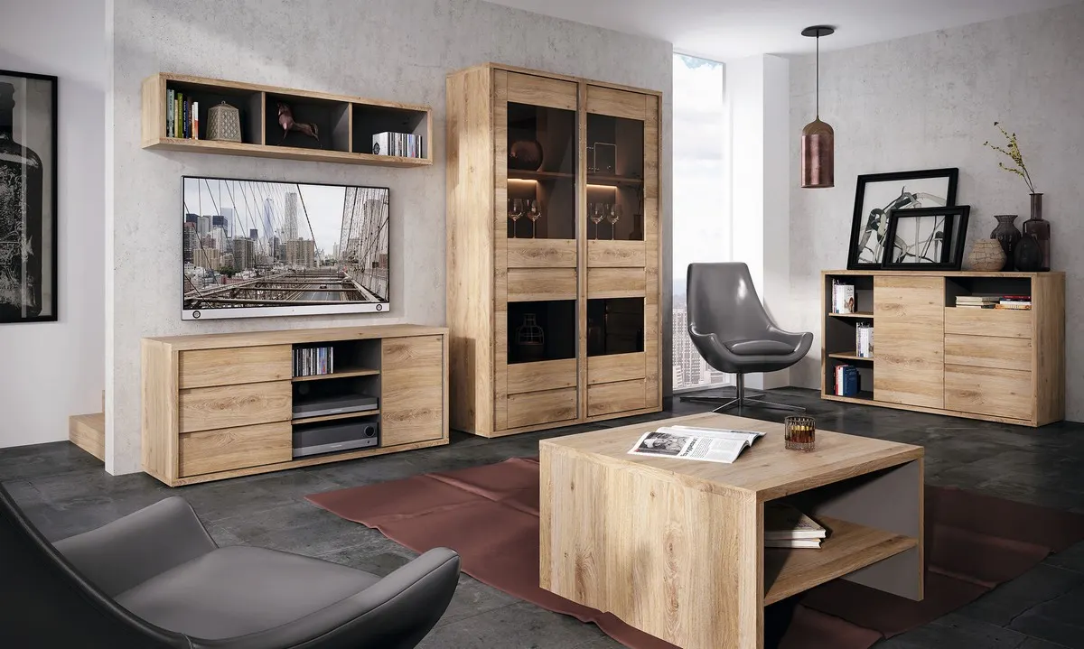 Regał 1-drzwiowy z 4 szufladami SHETLAND TYP 31 Dąb Shetland, Szary - 6003005000886