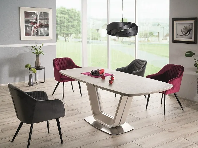 Stół rozkładany ARMANI CERAMIC 90x160(220) szary mat stelaż czarny MDF+ stal szczotkowana - ARMANISZ160